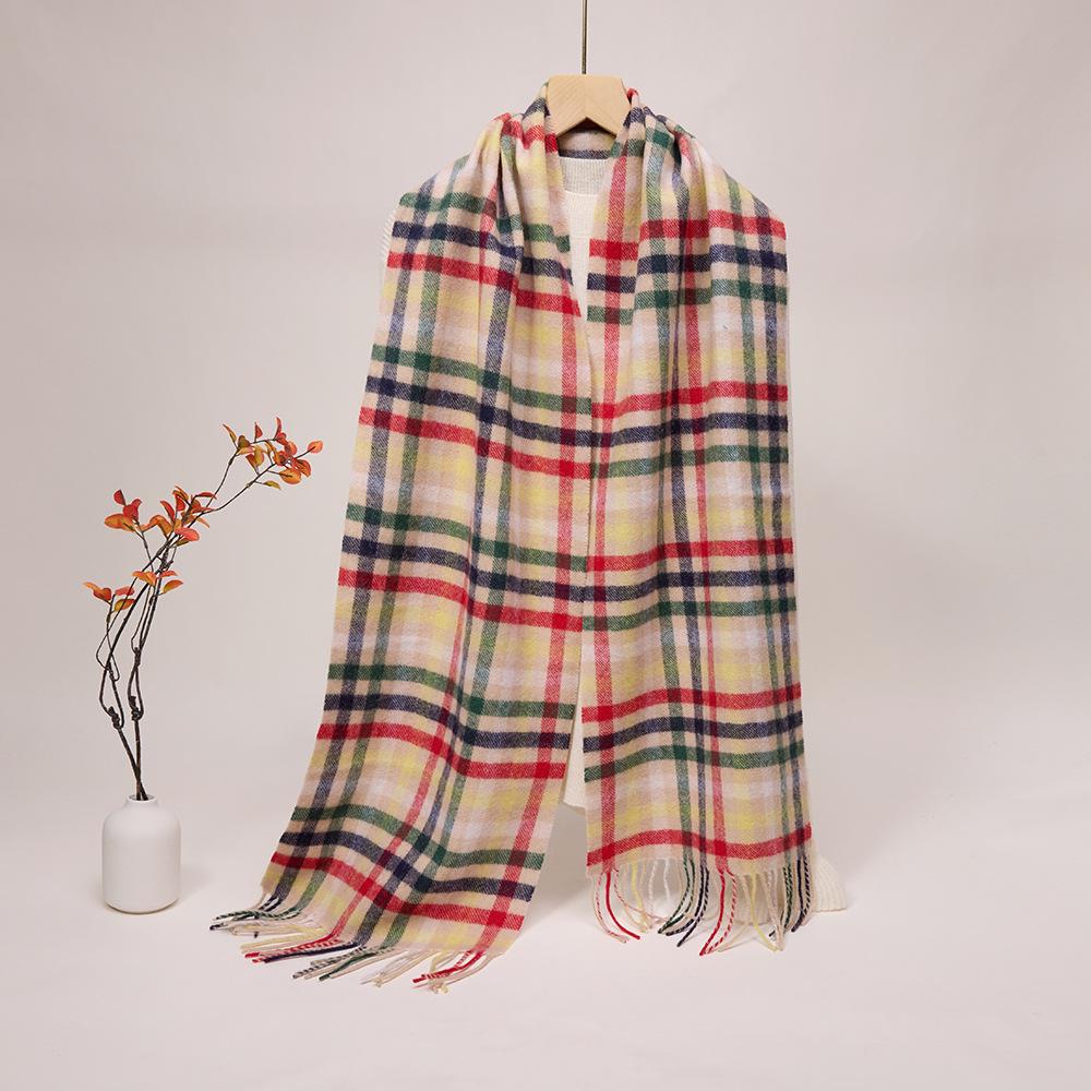 Men's and Women's Yarn-Dyed Plaid Wool Scarf - Versatile Winter Warm Pure Sheep Wool Neck Warmer Shawl