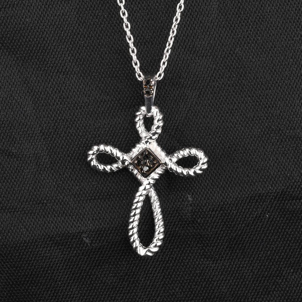 Black Diamond Cross Pendant 925 Sterling Silver Black Rhodium Jewelry