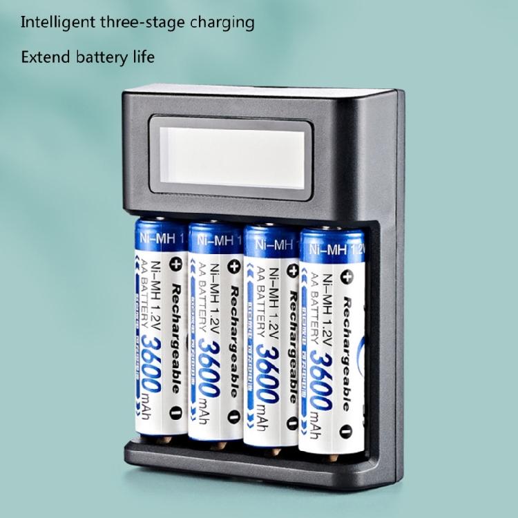 4-Schacht-Akkuladegerät AA LR03 Batterieladegerät für NiMH-Akkus mit LCD-Anzeige Intelligente Akkuladung