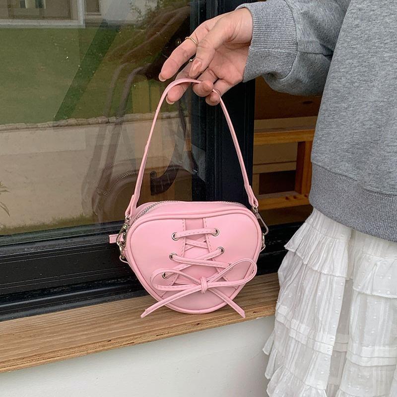 Heart Shape Women's Mini Shoulder Bag Sweet Girls Bowknot Love Crossbody Bags Portable PU Leather Ladies Clutch Purse Handbags
