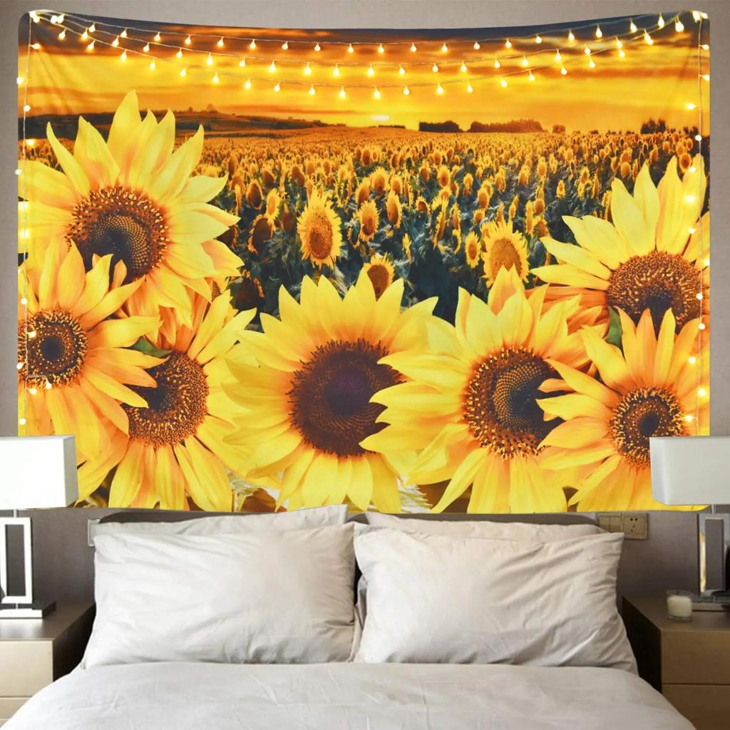 Sunflower Sea Landscape Tapestry, Country-Style Bedroom And Living Room Background Fabric, Wall Decoration Hanging Fabric