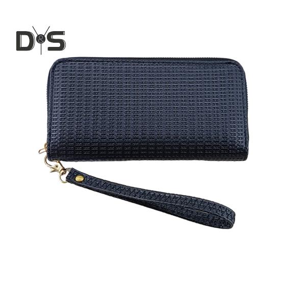 

Женский кошелек, большой, на молнии, держатель для карт, кошелек для удостоверения личности, органайзер для кредитных карт, искусственный кожаный браслет темно-синий