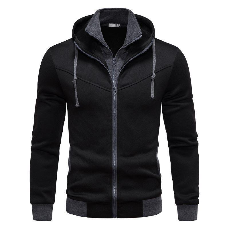 

2026 Men s Slim Fit Color Block Hoodie - Spring Fashion Casual Hooded Cardigan Sweatshirt M чёрный