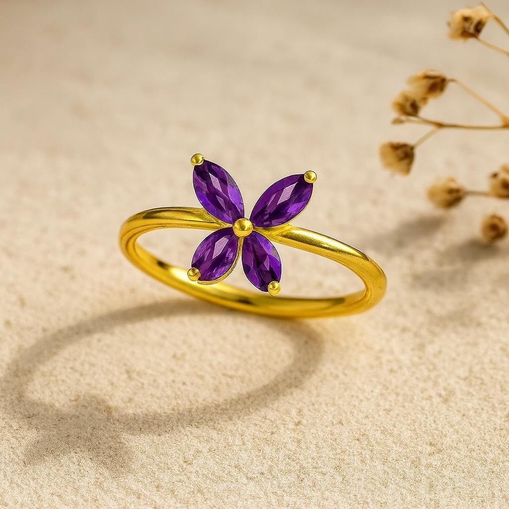 

Кольцо для женщин в форме фиолетового аметиста, в виде цветка, с золотым покрытием – Элегантные цветочные украшения Q розовый