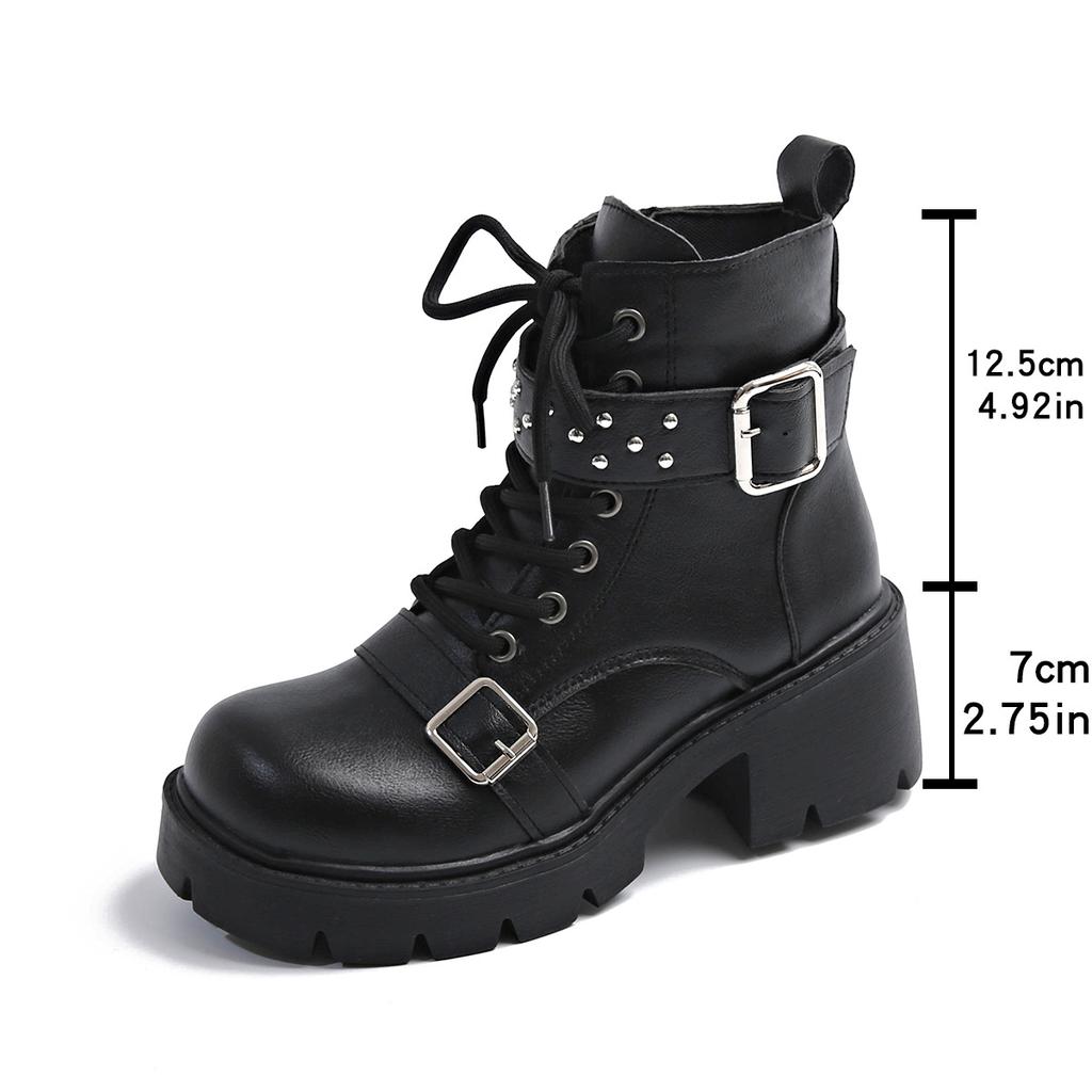 New 43 Large Size Ankle Boots Short Boots Thick Heel Martin Muffin European and American Lace-up Platform Women's Boots High Heel Single Boots