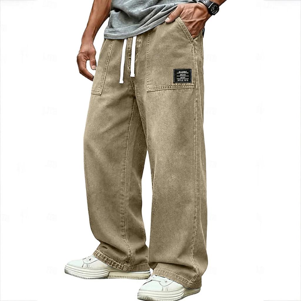 Men's Casual Pants, Loose Fit Straight Wide Leg Trousers with Pockets