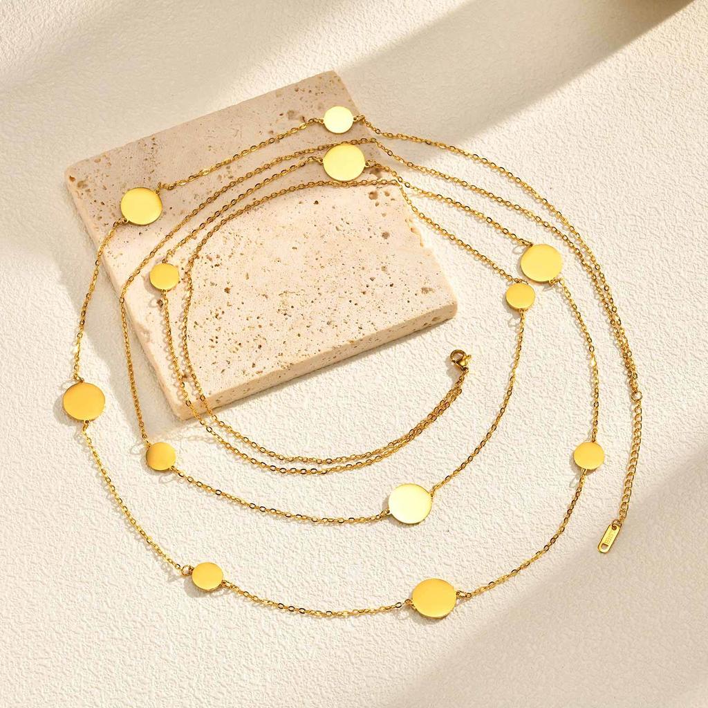 Sweater Chain, Wind-Plated 18K Gold, Stainless Steel Size Disc, Double-Layer Stackable Necklace, Female Nc-2691.