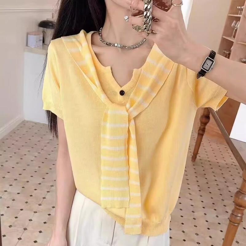 La Chapelle Women's Fashion Shawl Short Sleeve T-shirt