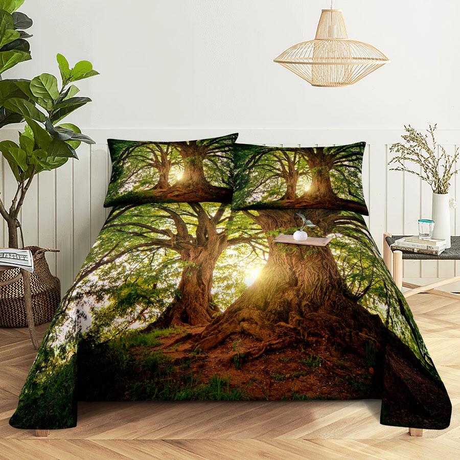 Scene Bed Sheet and Pillowcase Set Bedding Linens Cover Queen King Double Size 220x240 Trees for Bedroom Soft Twin Full Single