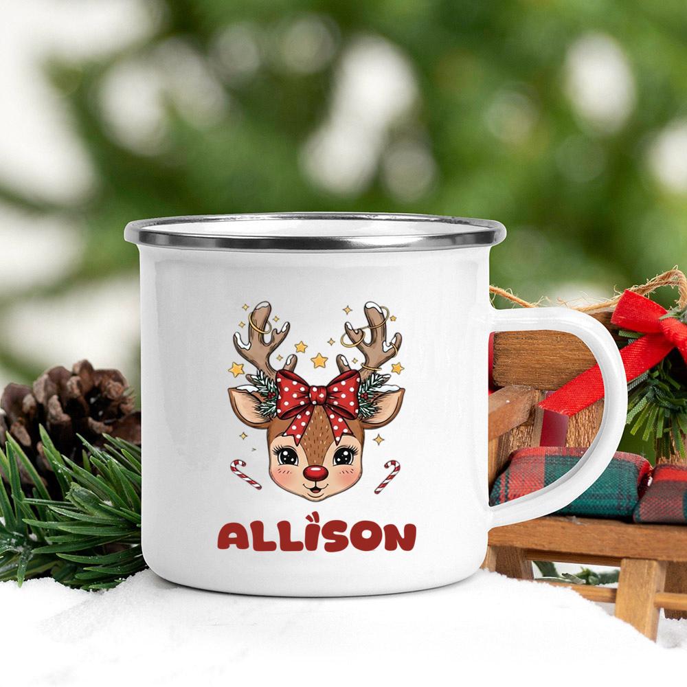 Personalized Cute Pattern Enamel Mugs Custom Name Printed Handle Cups Hot Chocolate Coffee Tee Cup ChristmasGifts