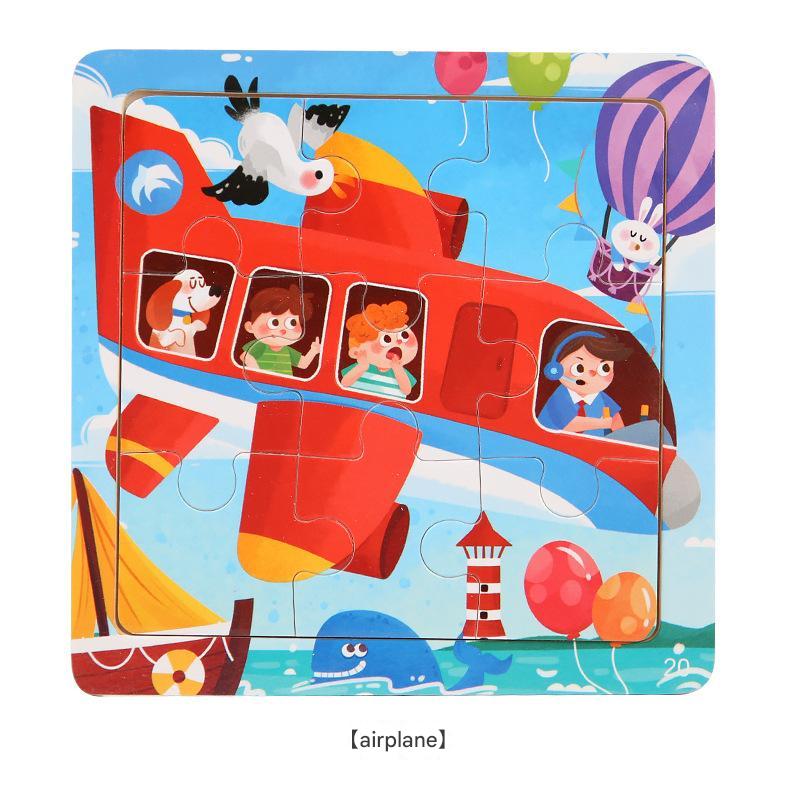 9-Piece Wooden Children'S Jigsaw Puzzle Toy For Early Childhood Education Cartoon Animal Transportation Cognitive Puzzle