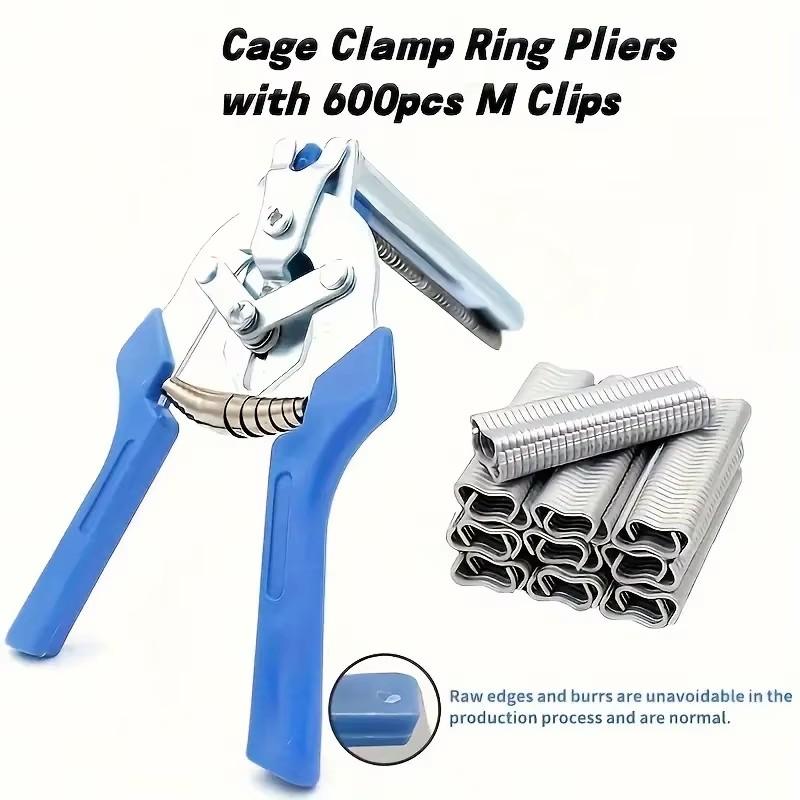 Heavy-Duty Iron Cage Pliers Set, Pig Pen Clamp Kit with 600 M-Type Clamps - Durable Home Repair Tools Suitable