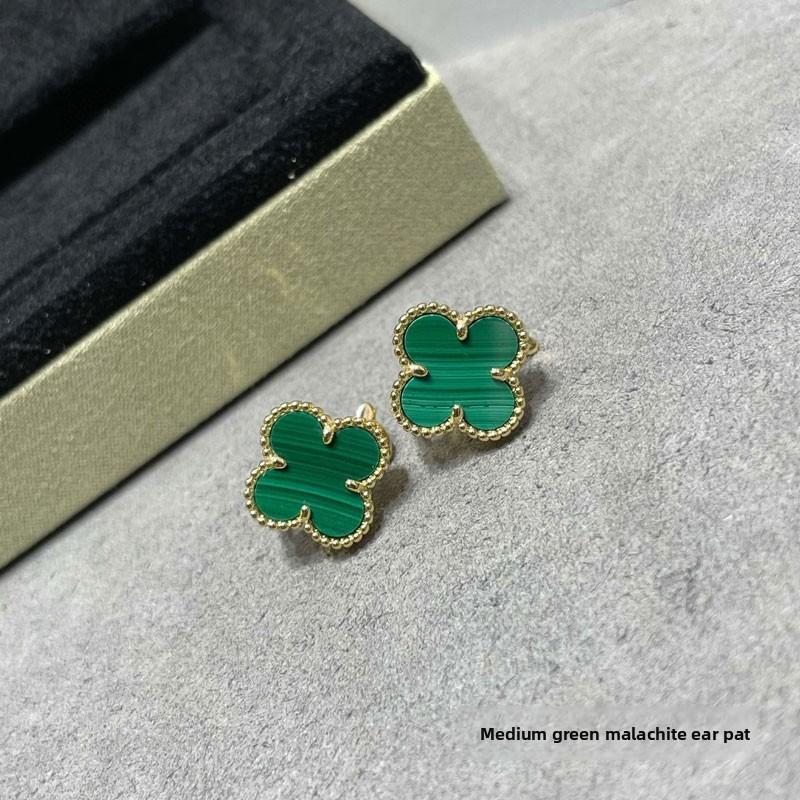 High Quality Four-leaf Clover Earring Buckle White Mother-of-pearl Earrings Red Chalcedony Black Agate Earrings