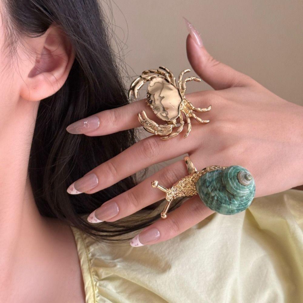 Natural Shell Snail Ring Korean Style Bohemia Finger Ring Creative Ocean Animal Ring Couple