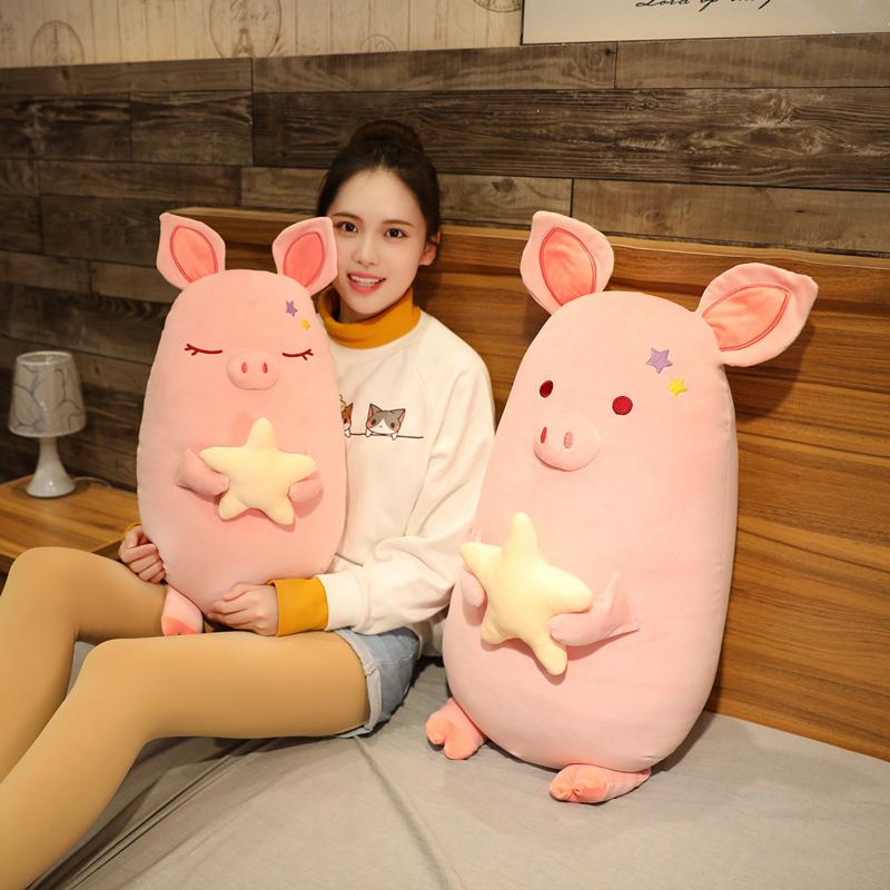 45~80Cm Holding A Star Plush Pink Pig Standing Toy Stuffed Squishy Cute Cartoon Animal Fantastic Plushie Birthday Present