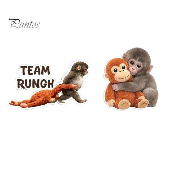 Helmet Decal Funny Monkey Hugging Plush Toy Sticker Quirky PVC Decals Waterproof Vinyl for Laptops Water Bottles Luggage Party Favors Kid Gifts