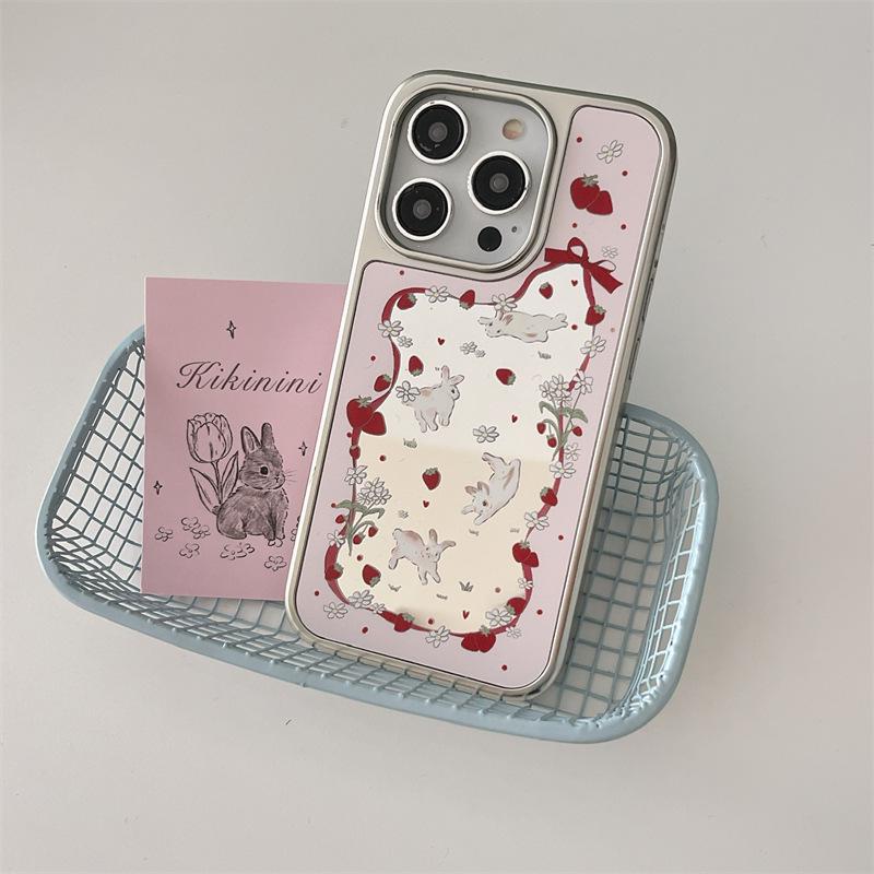 Strawberry Rabbit Mirror Case for iPhone 16 Pro/15 Pro Max - Protective Cover iPhone 16 Pro Max