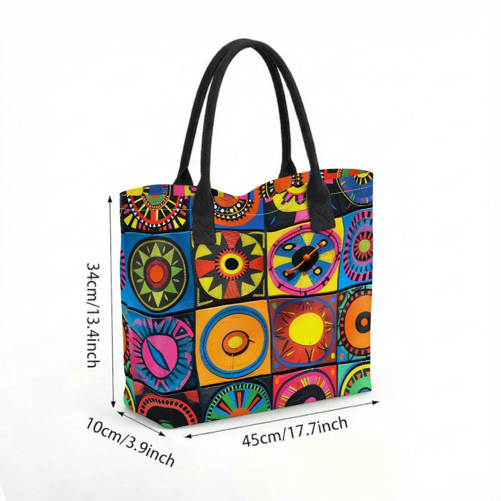 Colorful Geometric Print Tote Bag Casual Large Capacity Daily Shoulder Handbag