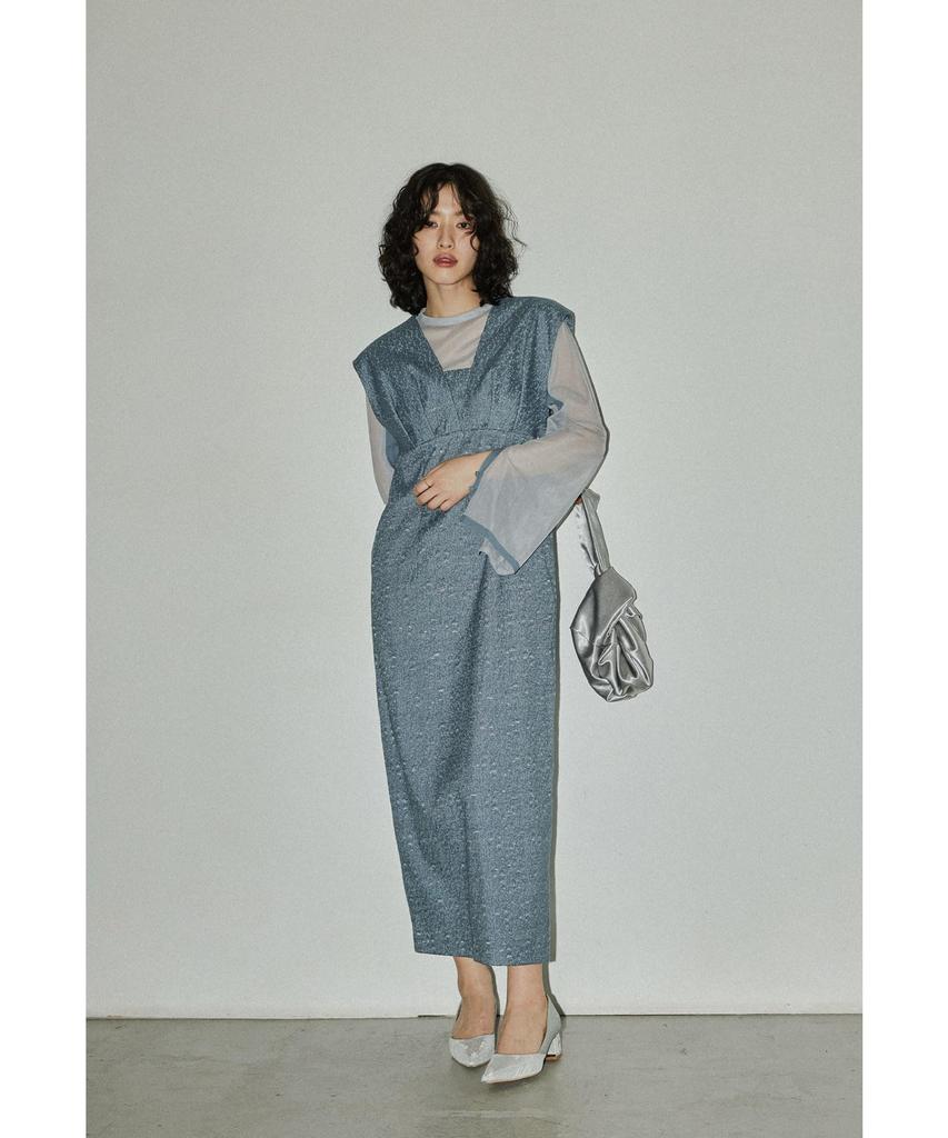 [niana] V-line Jacquard Dress, Party Dress, Wedding Dress, I-Line, Blue, Size M