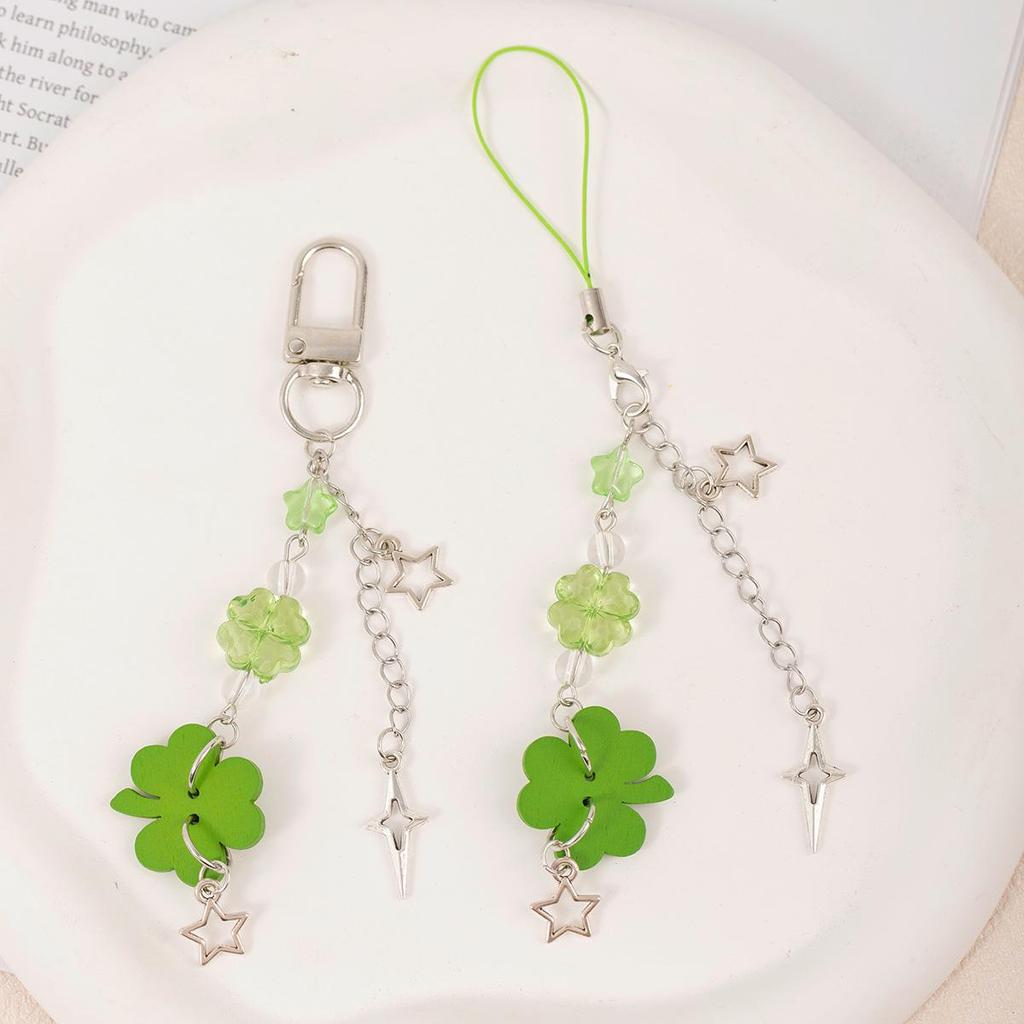 Lucky Clover Beaded Phone Chain & Camera Charm Keychain Pendant