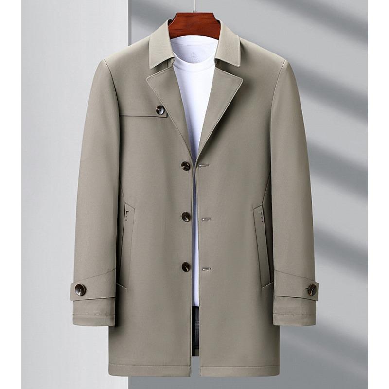 Mulberry Silk Mid-length Windbreaker Men's Spring and Autumn Business Casual Middle-aged and Elderly Jackets