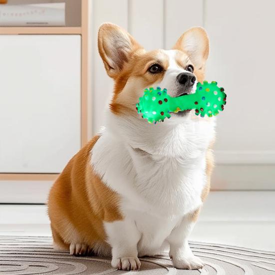 Haltère en Vinyle Jouet à Mâcher pour Chien Siffleur Résistant aux Morsures Jouet Interactif pour le Nettoyage des Dents des Animaux Soulagement de l'Ennui Forme d'Haltère Pointue Jouet pour Chiots
