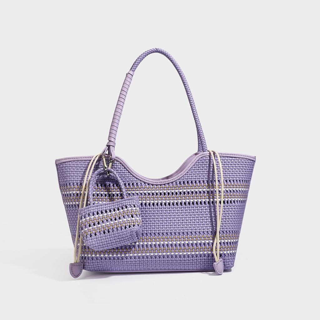 Niche lazy seaside beach bag hollow shoulder tote bag mesh handmade summer woven bag women