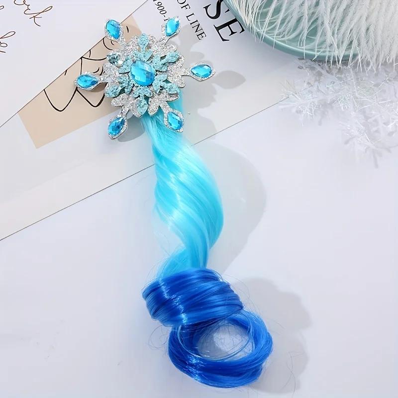 Children s Colorful Wig Hair Clips Snow Queen Themed Gradient Long Curly Hair Girls  Braided Colorful Rope Headpiece One Size