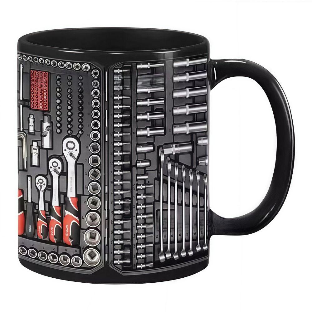 Tool Pattern Design Mechanic Coffee Mug Wrench Pattern Ceramic Flat Print Water Cup 325ML 11oz 2D Creative Tea Cup Gifts for man