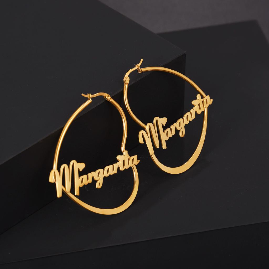 Atoztide Personalized 50mm Custom Name Earrings For Women Stainless Steel Heart Crown High Quality Weddings Party Jewelry Gift