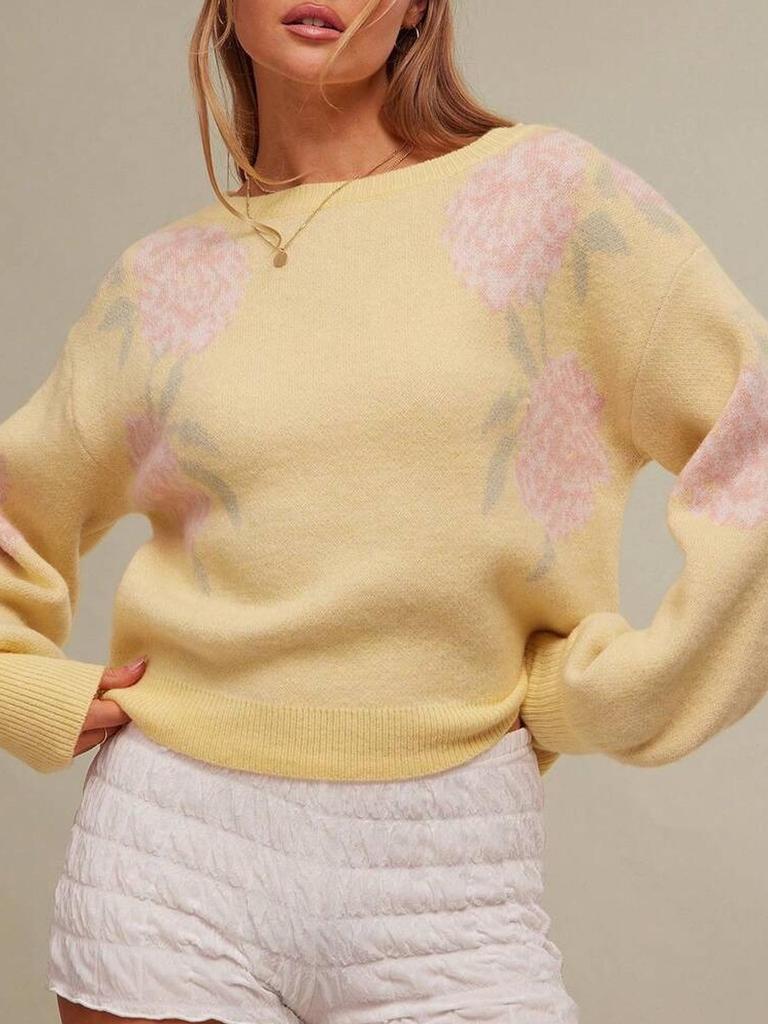 2026 Autumn/Winter Floral Jacquard Women's Loose Casual Knit Sweater