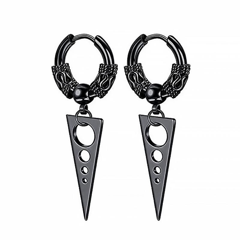 2PC Gothic Punk Stainless Steel Drop Hoop Earrings For Men/Women Ear Circle Buckle Tassel Chain Hip Hop Gothic Unisex Zircon