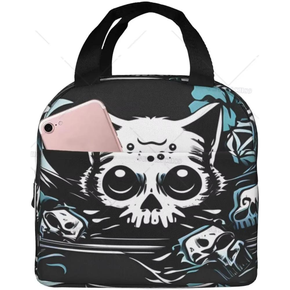 Butterfly Skeleton Cat Insulated Lunch Bag for Women Men, Waterproof Reusable Lunch Cooler Tote,  Lunch Tote for College or Work