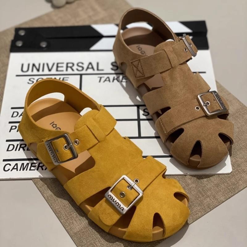 Cowhide version~ Leather platform sandals women's 2025 summer new models with skirts Hollow pig cage shoes Baotou Roman shoes