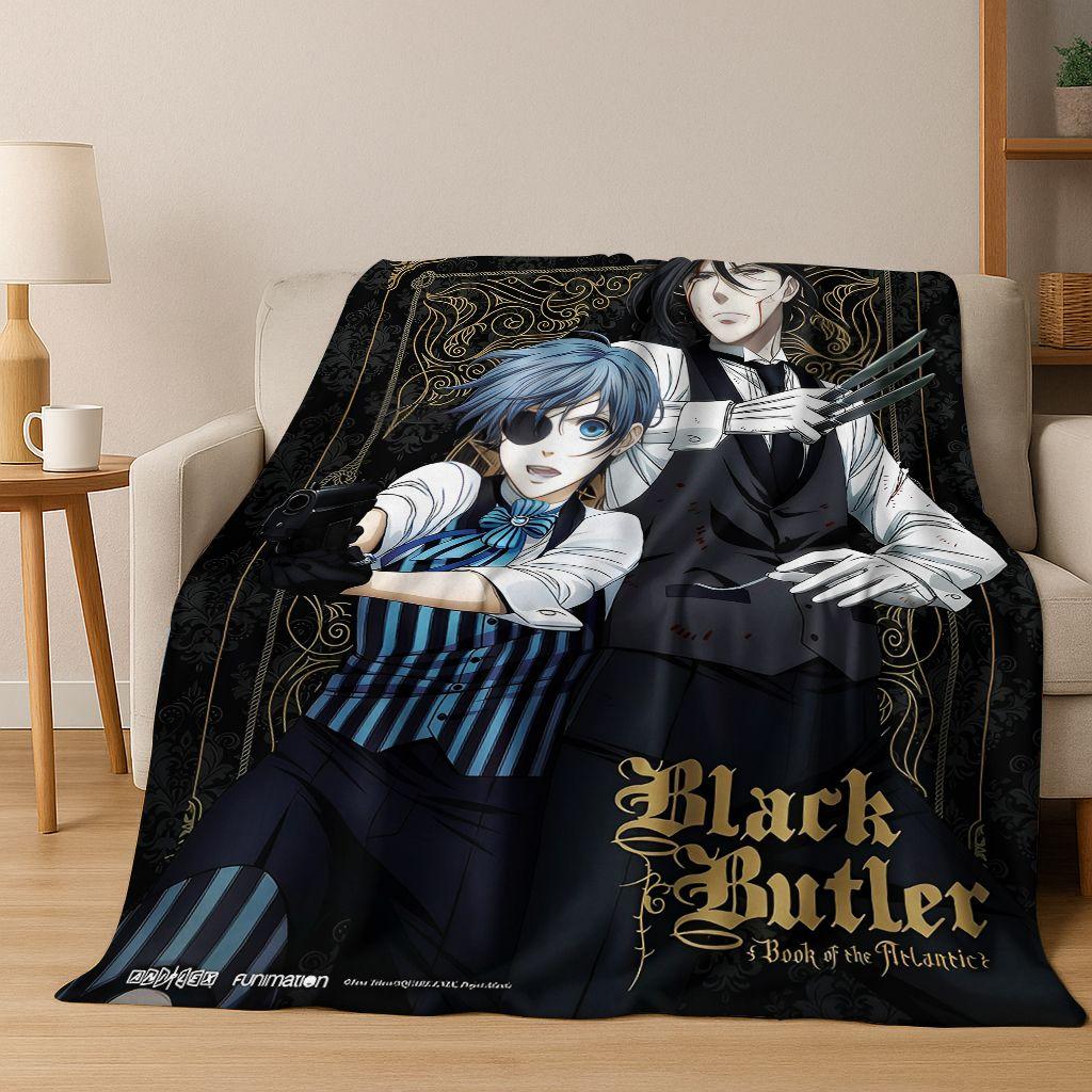 Anime Black Butler Sebastian Ciel Cartoon Cartoon Flannel Blanket,Cozy Soft Throw Blanket for Home Bedroom Bed Sofa Cover Kids
