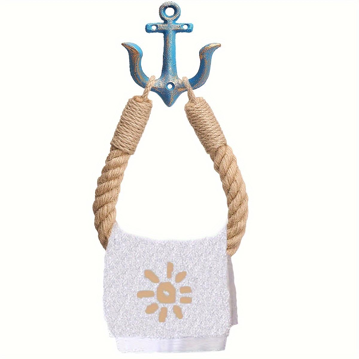 

Винтажный канатный держатель для туалетной бумаги в морском стиле с джутовым кольцом для полотенца, металлическим крючком-якорем, настенный прибрежный декор для ванной комнаты, простая установка, синий