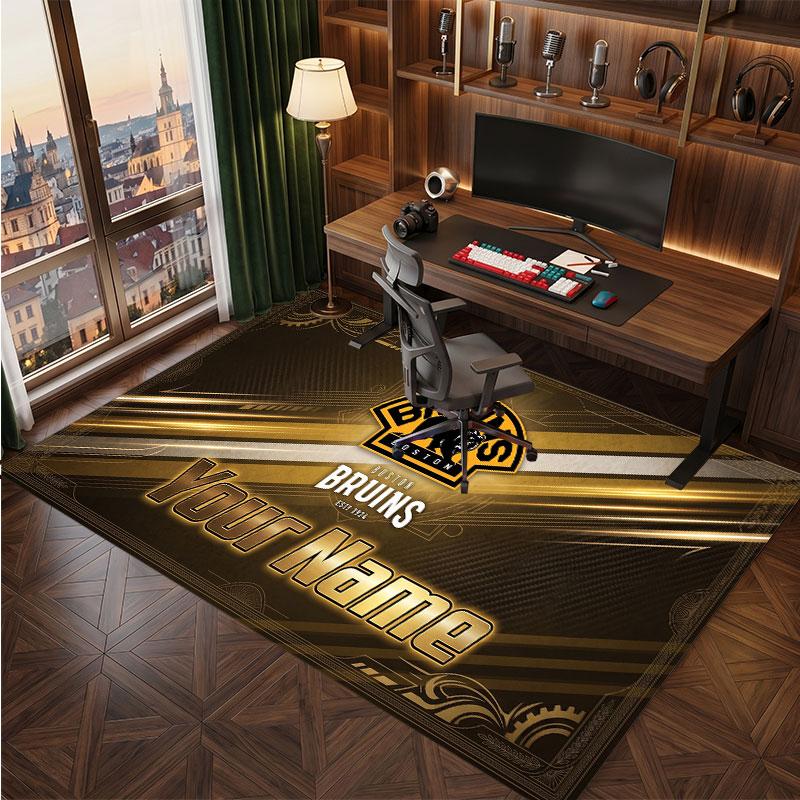 Tappeto in Cristallo Vellutato Personalizzato Boston Bruins, Tappeto Morbido Antiscivolo con Testo Nome Personalizzato per Soggiorno Camera da Letto