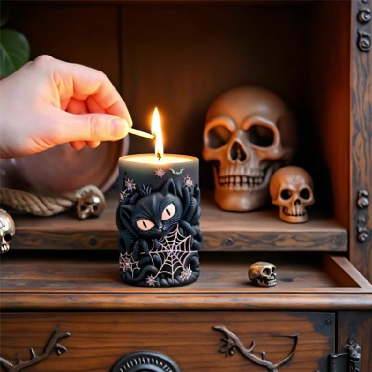 Food Grade Silicones Mold With Intricate Spiderweb And Cats Pattern For Artistic Creation Aromatherapies Candle Making