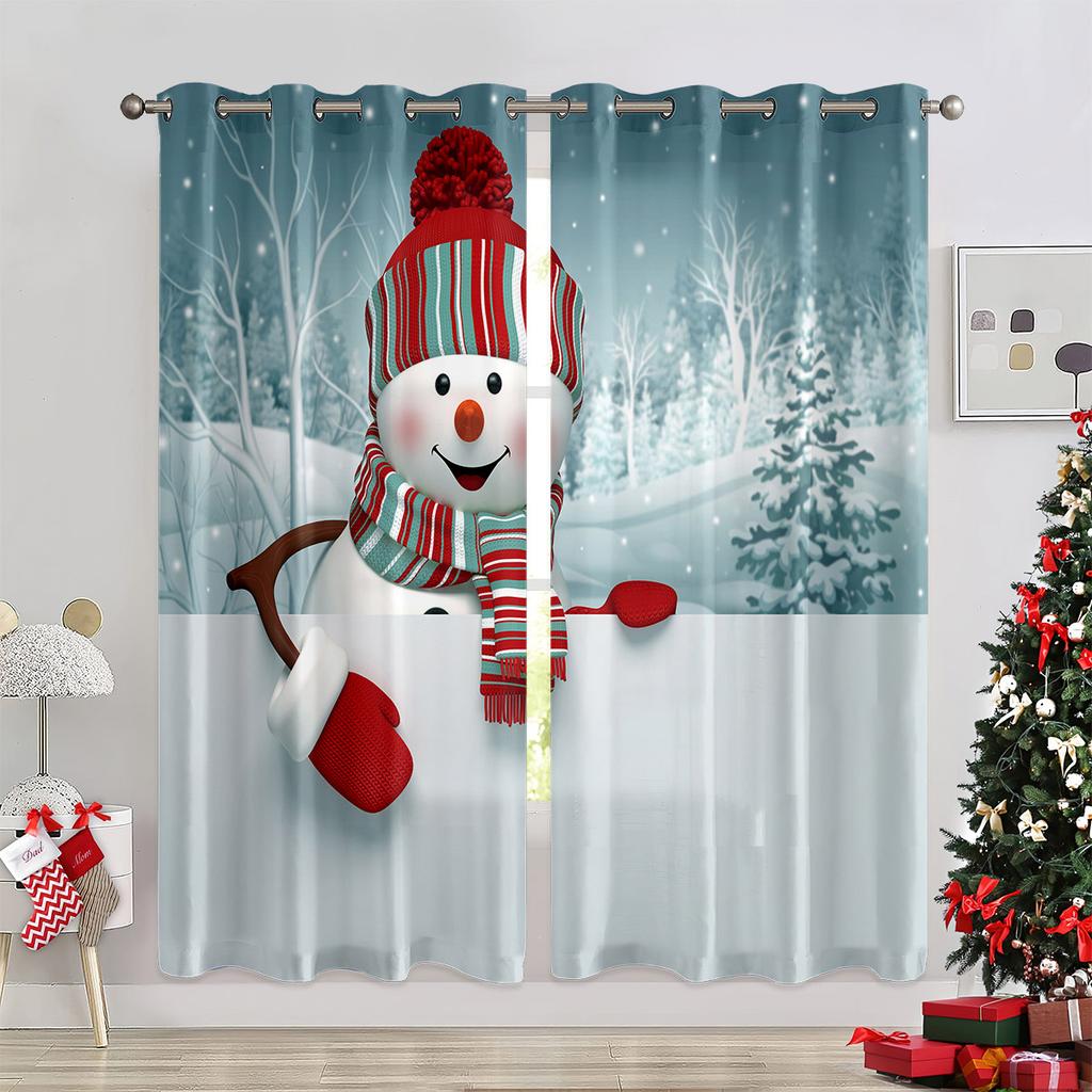 2024 Santa Claus Happy New Year Christmas Tree Red Green Children's Bedroom Living Room Home Decoration Curtains