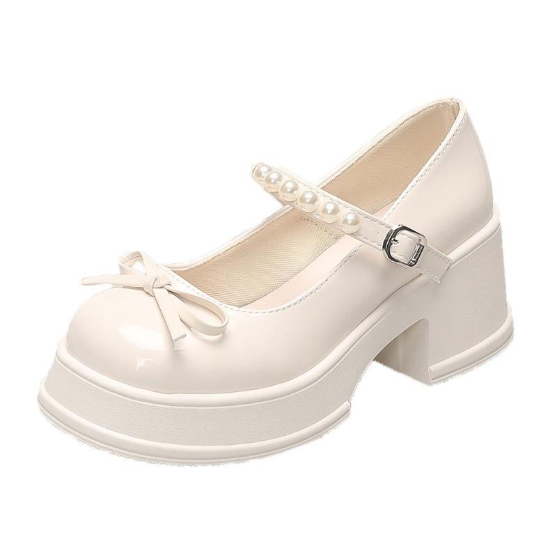 Pearl belt platform Mary Jane shoes autumn 2025 new bow thick heel single shoes women's versatile casual women's shoes