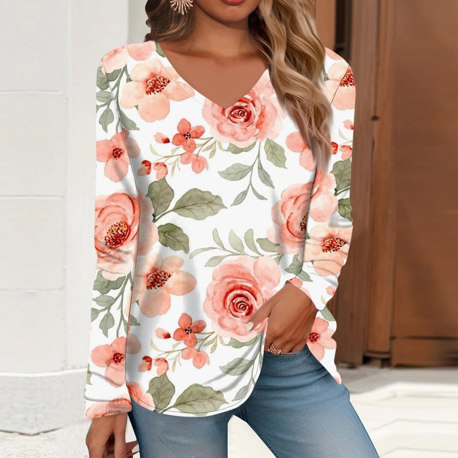 

Жіноча футболка з принтом і довгим рукавом Щоденні вихідні Щоденні базові з v-подібним вирізом Звичайні топи осінь-зима XL