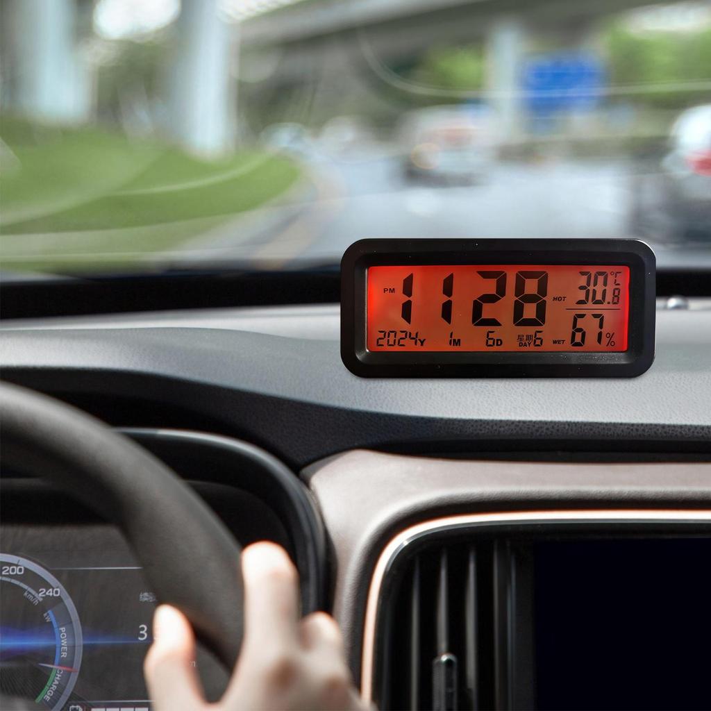 Clock For Car Dashboard LED Solar-Powered Interior Decoration Tiny Backlight Hygrometer Clock For Truck Auto Automotive Scooter