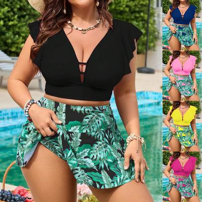 Costume da bagno bikini due pezzi con gonna a vita alta da donna taglie forti 2026