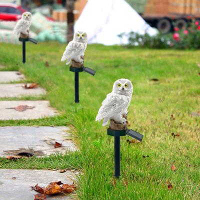 Solar Owl Light Resin Lighted Owl Figurine with Spike Garden Decoration Animal LED Solar Lamp for Home Lawn Patio Yard