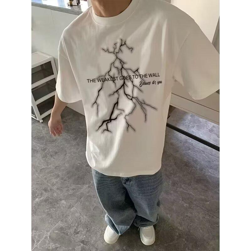 Maglietta alla moda da uomo con stampa a lettere, girocollo, maniche corte, per l'estate, ins, top casual ampio