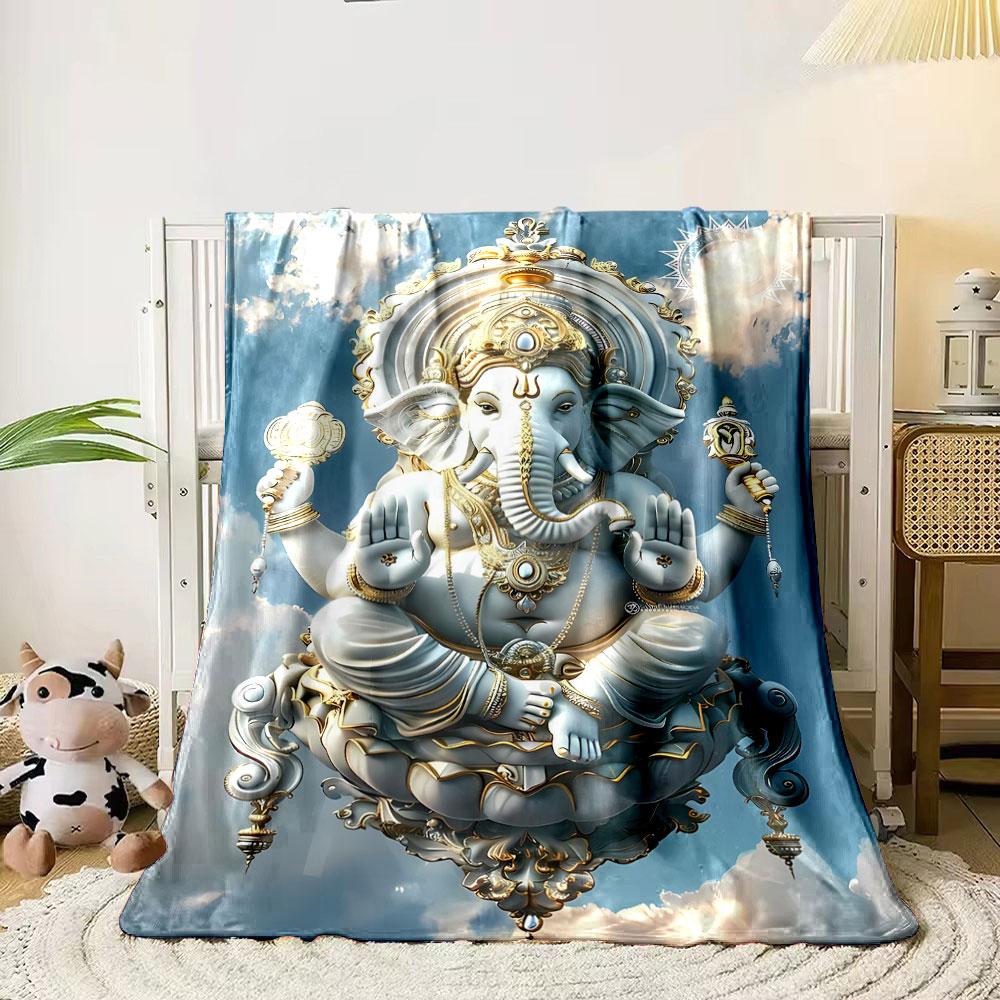 Ganesha Statue Style Blanket Bedroom Blanket for Livingroom Couch Lunch Break Soft Throw for Friend's Festival Gift