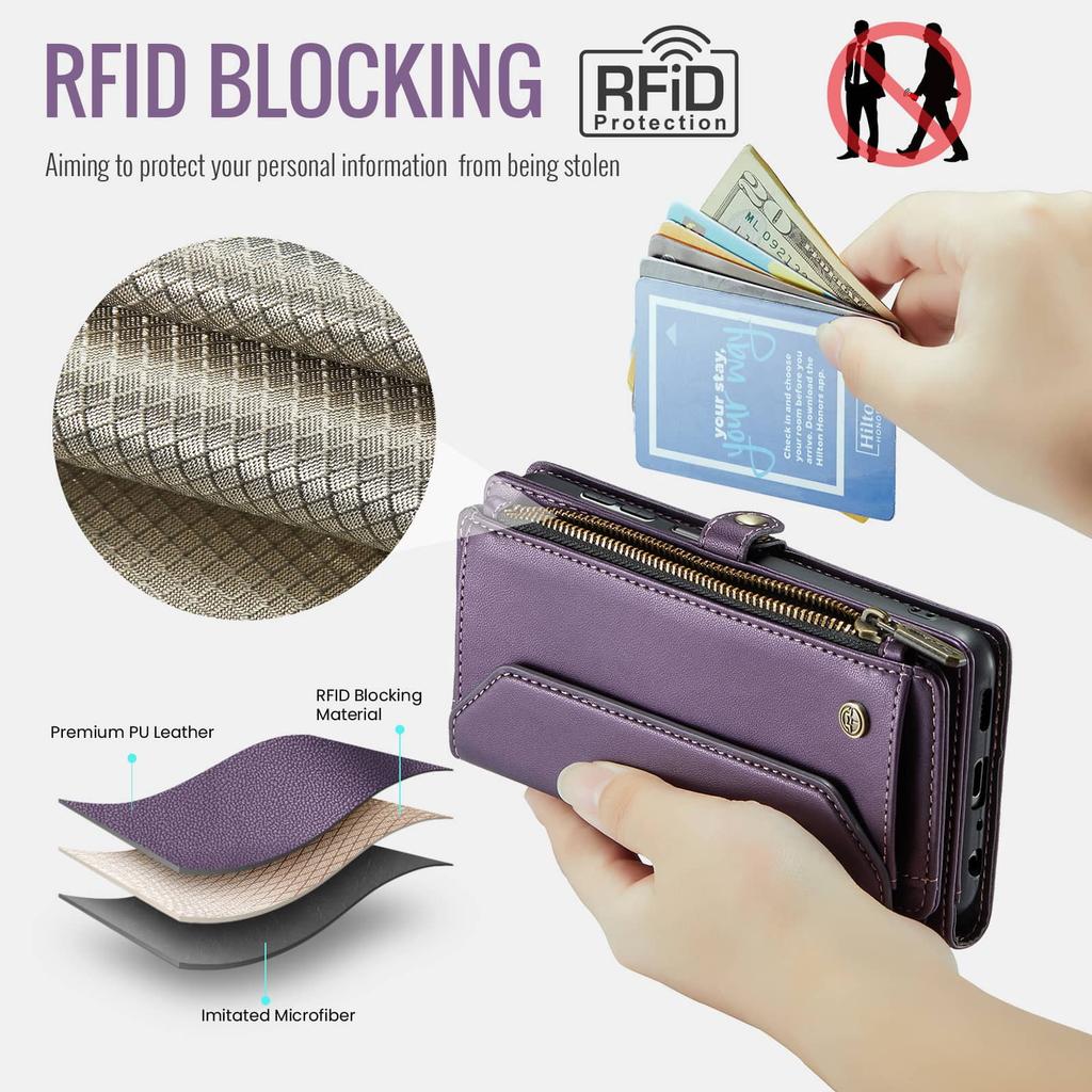 Crossbody for Samsung Galaxy A22 5G Case Wallet RFID Blocking with 10-Card Holder Zipper Bills Slot, Soft PU Leather Magnetic Shoulder Wrist Strap