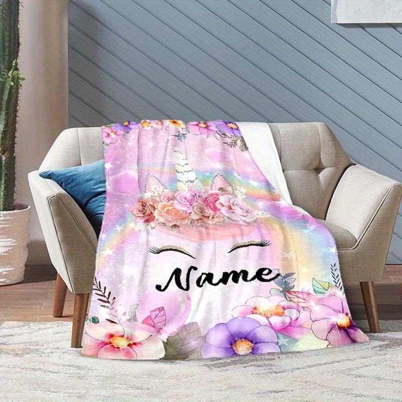 Unicorn Closed Eyes Style Customize Your Name Outdoor Blanket Suitable For All Seasons Comfortable And Warm Soft Blanket Suitable For Travel Gifts For