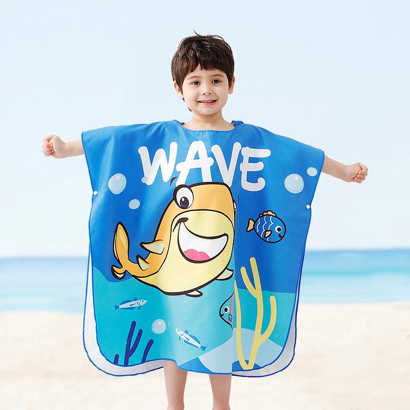 Children's beach towel with cartoon swimming hood cape water-absorbing cape bath towel
