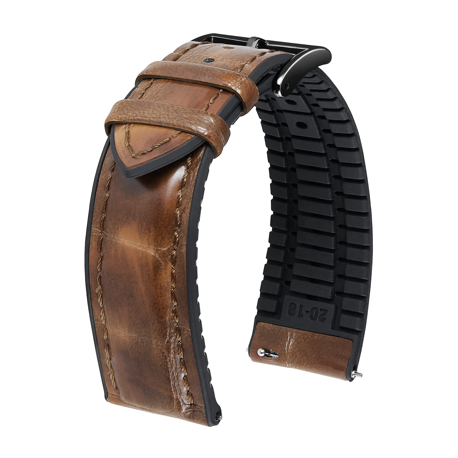 

[BINLUN] Leather Watch Band, Quick Release Leather Watch Band, Alligator Pattern Watch Band, Inner 16mm